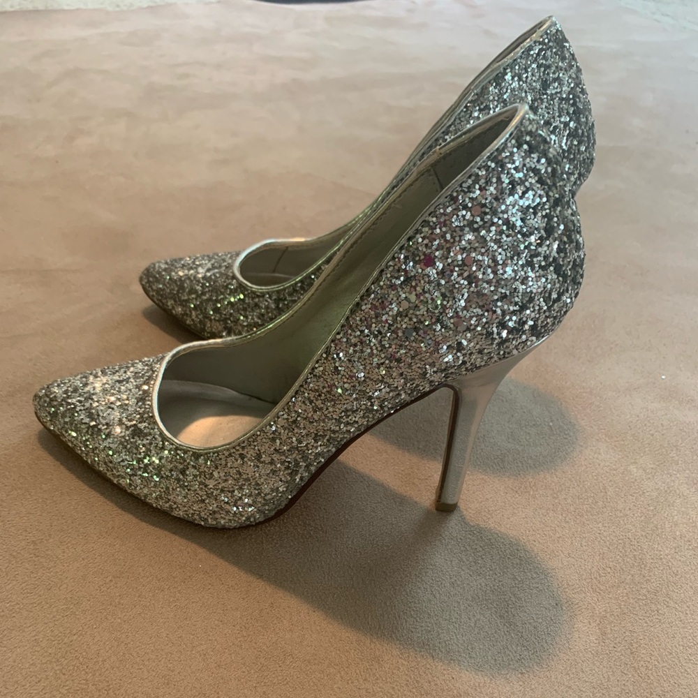 Silver Glitter Heels - size 7